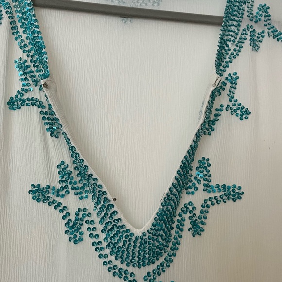 Calypso Beaded White tunic  cover up - Picture 3 of 9